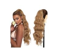 Hair Extensions Cola de caballo sintética larga rubia con cuerpo ondulado y cordón for mujer, extensiones de cabello con clip for cola de caballo negra y marrón(Brown)