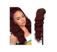 Hair Extensions Cola de caballo sintética larga rubia con cuerpo ondulado y cordón for mujer, extensiones de cabello con clip for cola de caballo negra y marrón(Red)