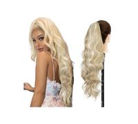 Hair Extensions Cola de caballo sintética larga rubia con cuerpo ondulado y cordón for mujer, extensiones de cabello con clip for cola de caballo negra y marrón(Platinum Blonde)