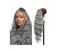 Hair Extensions Cola de caballo sintética larga rubia con cuerpo ondulado y cordón for mujer, extensiones de cabello con clip for cola de caballo negra y marrón(Gray)