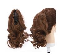 Hair Extensions Extensión De Cabello Sintético Ondulado Corto For Cola De Caballo, Color Negro Y Marrón, Con Pinza For La Mandíbula For Mujer(Light brown,24inches)