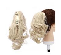 Hair Extensions Extensión De Cabello Sintético Ondulado Corto For Cola De Caballo, Color Negro Y Marrón, Con Pinza For La Mandíbula For Mujer(Bleach blonde,24inches)