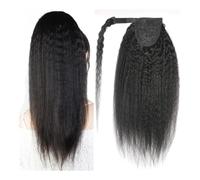 Hair Extensions Extensión de cola de caballo recta envolvente de 14 a 30 pulgadas, cabello humano brasileño Remy con clip en la cola de caballo for mujeres(Kinky Staight,28inches)