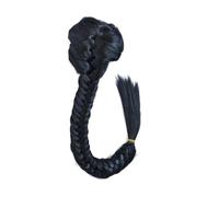Hair Extensions Extensión de cola de pez recta sintética for mujer de 50 cm con cordón ajustable y dos clips, extensiones de cola de caballo con trenza(Natural black)
