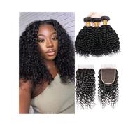 Hair Extensions Extensiones de cabello humano corto malasio con ondas al agua y cierre 4x4, 3 mechones con cierre de encaje Braid Extensiones(14 14 16 with 12)