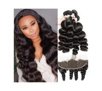 Hair Extensions Extensiones de cabello humano peruano Remy de onda suelta, 3 paquetes con cierre frontal de 13 x 4, línea de cabello prearrancada Braid Extensiones(18 18 20+Closure16)