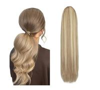 Hair Extensions Extensiones de cabello humano real liso con clip de 120 g, color rubio, con cola de caballo larga y resaltado, con cordón ajustable(10inch)