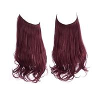 Hair Extensions Extensiones de cabello sintético sin clips, cabello postizo, cabello natural ondulado y rizado for mujer(Wine,14inches)