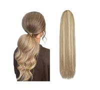 Hair Extensions Extensiones de cola de caballo rectas con cordón de 40 a 66 cm de largo, cabello humano rubio con reflejos, extensiones de cabello liso con clip.(12inches)
