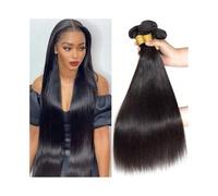 Hair Extensions Mechones de cabello humano liso, mechones de cabello virgen peruano, mechones de tejido de doble trama, color natural Braid Extensiones(16 16 16)