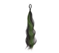 Hair Extensions Moño de pelo sintético autoenrollable de 50 cm, ondulado, for hacer tú mismo.(Black Mixed Green)