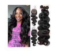 Hair Extensions Paquetes con cierre de 12-30 pulgadas, cabello virgen brasileño ondulado, 3 paquetes con cierre de encaje 4x4 Braid Extensiones(26 28 30 32Closure20)