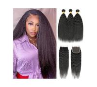 Hair Extensions Paquetes con cierre, paquetes de cabello humano liso y rizado de 8 a 30 pulgadas con cierre de encaje 4x4 Braid Extensiones(22 24 26+Closure20)