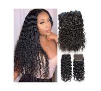 Hair Extensions Paquetes de ondas de agua de Malasia con cierre 4x4 Paquetes de tejido de cabello humano Ondulado libre Paquetes de cabello Remy rizado 3 con cierre de encaje suizo Braid Extensiones(2