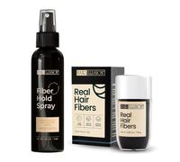 Hair Illusion Aerosol de fibra de pelo humano negro para adelgazamiento del cabello - Textura 100% natural, fibras capilares no sintéticas - Cobertura para manchas calvas para hombres y mujeres - 18