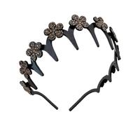 Hair Push Back Headband, Wavy Hairband with Rhinestone Flower, Flyaway Control, All-Day Comfort Fit, Fashion Hair Accessory for Casual, Formal, Gym, Workout Use, 5.91 Inches