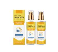 Hair Scalp Sunscreen Spray SPF 30, protección UV para cabello tratado con color, resaltado, niebla no grasosa, sin peso con aceite de coco, antisequedad desteñida, uso diario para piscina de playa (2
