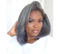 Hair Short Bob Wig For Black Women Grey Bob Hairstyles Synthetic Pixie Cut Hair Wigs Heat Resistant Women's Fashion Wigs Gray bob with side part wig