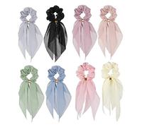 Hair Ties for Women Girls, 8 Pcs Scrunchie Double Layer Bow Hair Cute Rabbit Ear Bow Hair Scrunchies with Assorted Colors Ponytail Holders