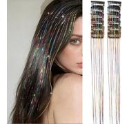 Hair Tinsel Pack of 12 Pcs Colorful Glitter Hair Accessories 20 Inch Clip in Hairs Tinsel Extensions Fairy Hairs Accessories Party Kit for Women Girls Kids, Accesorios de carnaval