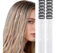 Hair Tinsel Pack of 12 Pcs Colorful Glitter Hair Accessories 20 Inch Clip in Hairs Tinsel Extensions Fairy Hairs Accessories Party Kit for Women Girls Kids, Accesorios de carnaval