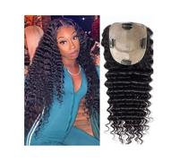 Hair Topper Adorno for cabello rizado profundo con pelo de bebé, 8 a 22 pulgadas, piezas Remy brasileño negro natural, base encaje suizo 5 x for mujeres, agrega volumen al Comodidad(22inches)