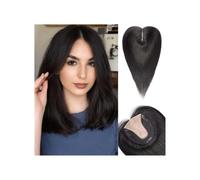 Hair Topper for Women Extensiones de cabello humano Remy de 14 pulgadas con base de seda y clips en lacio, 100% cabello humano for mujeres(Dark Black)