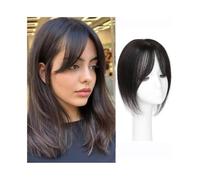Hair Topper Postizos de pelo for mujer, cabello humano real con flequillo, 10 x 12 cm, base seda transpirable, postizos liso clip, brasileños Comodidad(Negro,25cm(10inch))