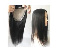 Hair Topper Silky Straight Human Hair Topper, 12x13CM Silk Skin Base with PU Around, 130% Density Natural Black European Virgin Pieces No Clips Comodidad(12 inches)