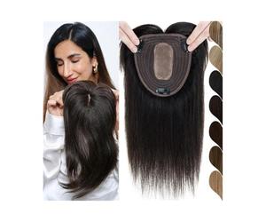 Hair Topper Topper de cabello humano for mujeres, aspecto natural, pelo liso, 4.7 x 5.1 in, base seda transpirable, clip en piezas brasileño Remy, aumenta el volumen del Comodidad(25CM,Darkest Brown)