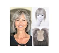 Hair Toppers for Women Human Hair, 360° 3D Cover Middle Bangs HairPieces for Women(Grey)