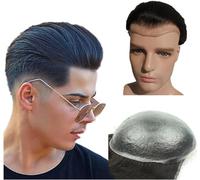 Hair Toupee men Toupee for hombres 0,04 mm Piel ultrafina Base de PU Postizo 8x10 pulgadas Prótesis de cabello humano masculino # 1 Negro azabache 110% Densidad Sistema de reemplazo de peluca Toupee f