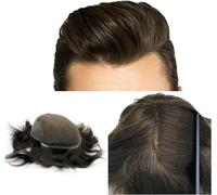 Hair Toupee men Toupee for hombres Marrón oscuro 2# Pieza de cabello humano 8×10" Frente de encaje con base de piel de PU Toupee for hombres Línea de cabello natural Sistema de reemplazo de cabello tr