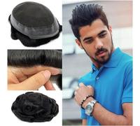 Hair Toupee men Tupé for hombres Sistema de reemplazo de cabello humano de 6 "con base de 8x10 pulgadas Encaje suizo y PU alrededor de la unidad de cabello for hombres Piezas de cabello Prótesis de ca