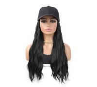 Hair Wigs Baseball Cap with Curly Synthetic Hair Extensions for Women, 24 inch Long Water Wave Adjustable Hat Wig Wavy Hairstyle for Daily Use para mujer Pelucas(Black)