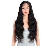 Hair Wigs Peluca de cabello humano largo ondulado 13x1 T con parte frontal de encaje for mujeres sin pegamento, pelucas Remy brasileñas para mujer Pelucas(Natural Dark,32inch)