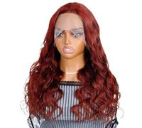 Hair Wigs Peluca de cabello humano largo ondulado 13x1 T con parte frontal de encaje for mujeres sin pegamento, pelucas Remy brasileñas para mujer Pelucas(Reddish Brown,18inch)