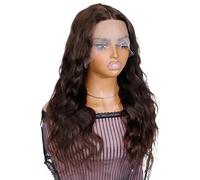 Hair Wigs Peluca de cabello humano largo ondulado 13x1 T con parte frontal de encaje for mujeres sin pegamento, pelucas Remy brasileñas para mujer Pelucas(Dark Brown,24inch)