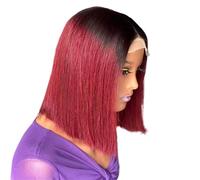 Hair Wigs Peluca de cabello humano liso sin pegamento estilo bob de Vietnam, con encaje 4x4 for mujeres negras, 10 pulgadas, densidad 200 para mujer Pelucas(T1B/99J)