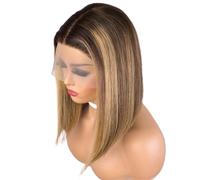 Hair Wigs Peluca de cabello humano liso y corto de color, corte bob, 13x1, con encaje frontal, for mujer, estilo brasileño Remy, densidad 180. para mujer Pelucas(Brown,10inch)