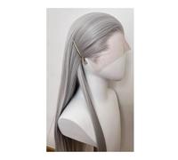 Hair Wigs Peluca de cabello sintético largo y liso con encaje frontal de 13x4, 26 pulgadas, fibra resistente al calor, for mujeres negras, uso diario en fiestas. para mujer Pelucas(Grey white)