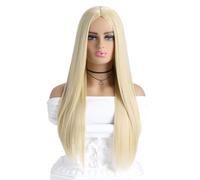 Hair Wigs Peluca de pelo sintético for mujer, larga, recta, con raya al medio, sin flequillo, for cosplay, Halloween, fiesta, 57 cm para mujer Pelucas(Light Golden)