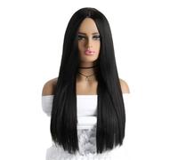 Hair Wigs Peluca de pelo sintético for mujer, larga, recta, con raya al medio, sin flequillo, for cosplay, Halloween, fiesta, 57 cm para mujer Pelucas(Black)