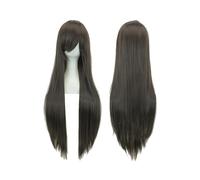 Hair Wigs Peluca sintética de 80 cm de largo y liso con flequillo for Halloween, cosplay, anime, fiesta de disfraces. para mujer Pelucas(Black Brown)