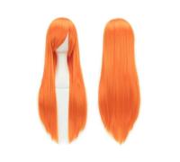 Hair Wigs Peluca sintética de 80 cm de largo y liso con flequillo for Halloween, cosplay, anime, fiesta de disfraces. para mujer Pelucas(Fluorescent Orange)