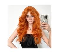 Hair Wigs Peluca sintética for mujer, pelo ondulado oscuro largo, Cosplay del pelo naranja, pelucas for uso diario con flequillo, pelo falso resistente al calor para mujer Pelucas