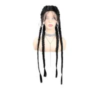 Hair Wigs Peluca trenzada holandesa de 32 pulgadas con 4 trenzas for mujer, trenzas de espiga sintéticas con parte en T y encaje frontal. para mujer Pelucas(1B)
