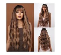 Hair Wigs Pelucas sintéticas largas y rizadas con reflejos y flequillo, mezcla de cabello castaño chocolate y rubio dorado, for mujeres negras, afro, resistentes al calor para mujer Pelucas
