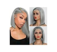 Hair Wigs Remy brasileño 13x4 recto plata gris color transparente peluca con malla Frontal cabello humano Bob corto corte Pixie pelucas frontales sin pegamento para mujer Pelucas(12INCHES)