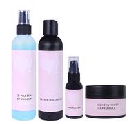 hair2heart Set de cuidado para extensiones de cabello humano - tratamiento en spray de 2 fases, champú en crema, aceite capilar y mascarilla capilar para un cabello radiante y sano